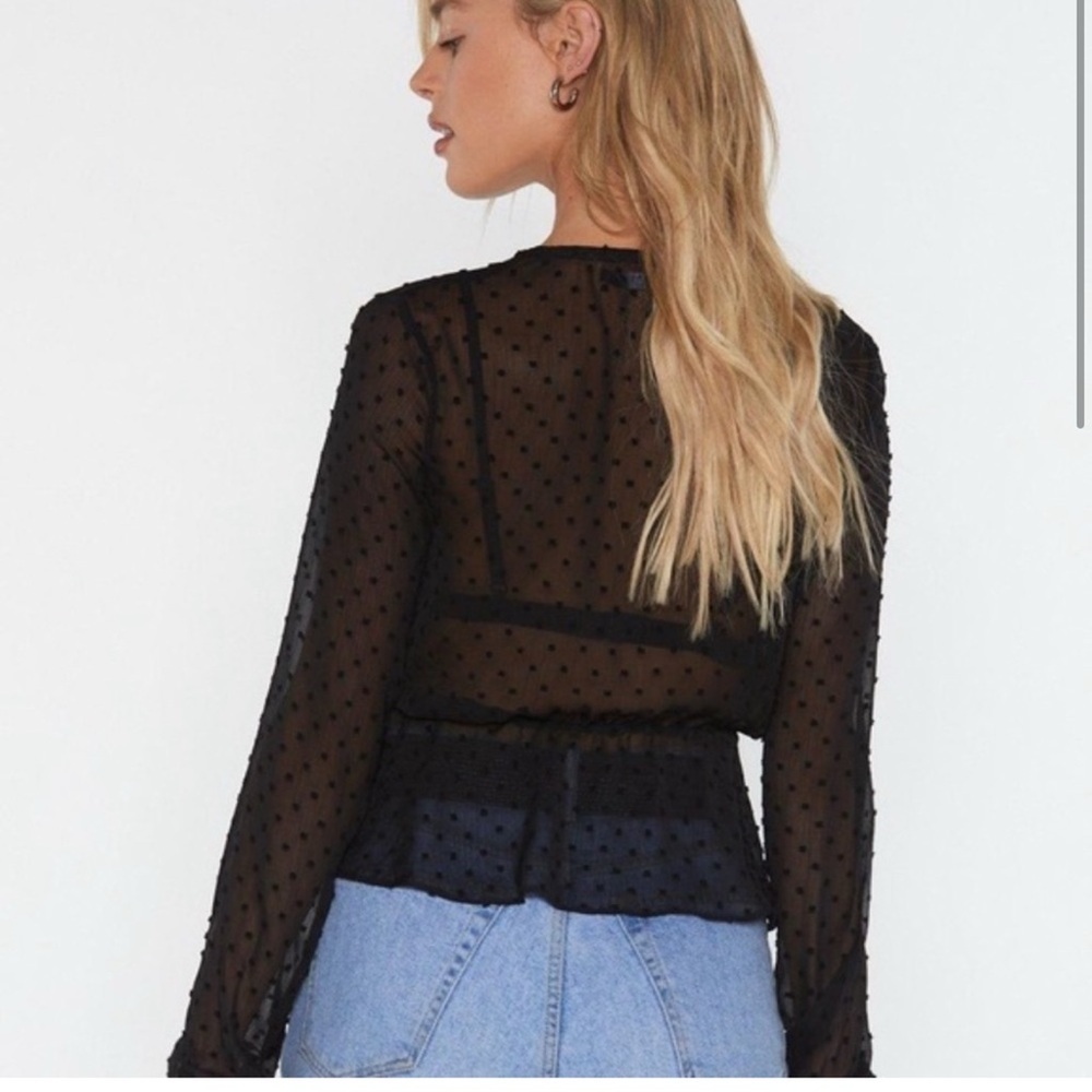 NASTY GAL | Black Polka Dot Be Seeing you Tie Front Top Sz S - Picture 2 of 7